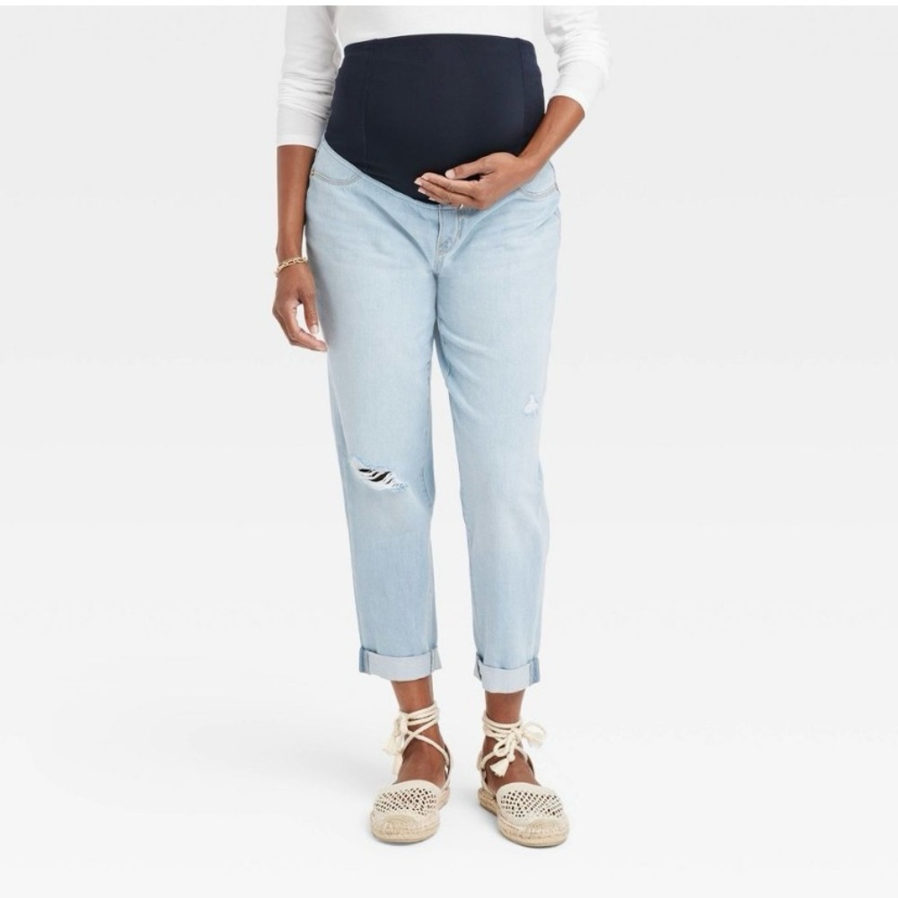 NWT Isabel Maternity Crossover Panel boyfriend Jeans light washed distressed 6